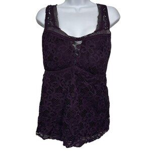 BECCA by Rebecca Virtue Crochet Purple Tankini Swimsuit Size 2X (20-22) EUC 1377